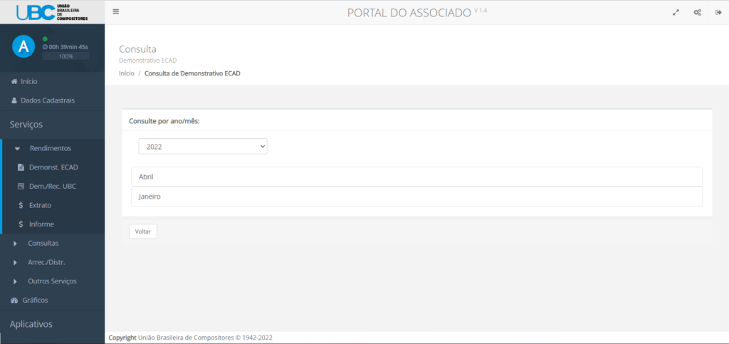 Selecione o ano e mês do Demonstrativo