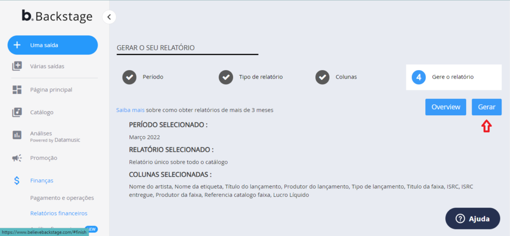 SMART RIGHTS - Como baixar seu relatório de distribuição digital na Believe - 07 - overview gerar