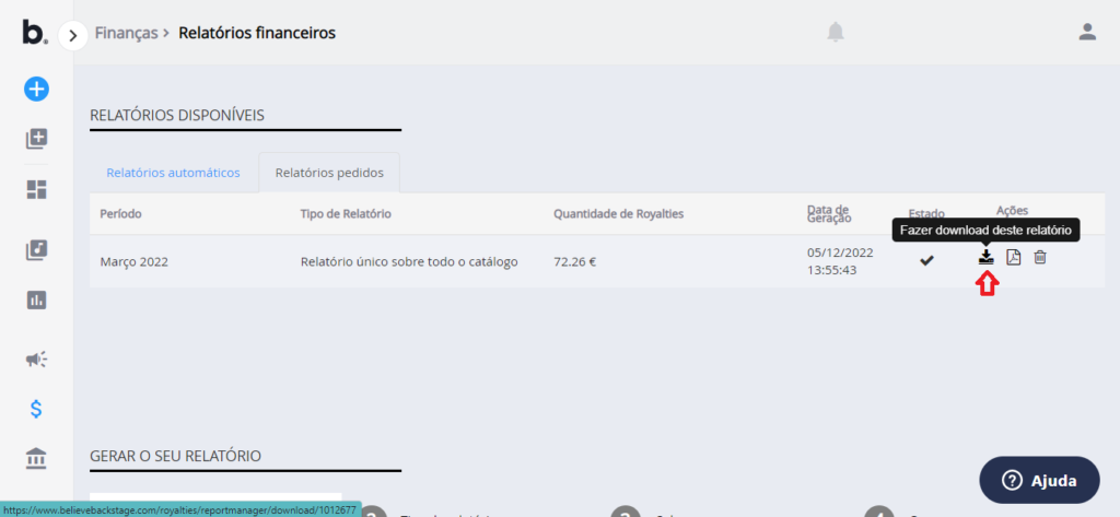 SMART RIGHTS - Como baixar seu relatório de distribuição digital na Believe - 08 - fazer download