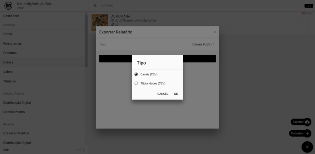 SMART RIGHTS - Como exportar canais - 02 - Tipo de Relatório