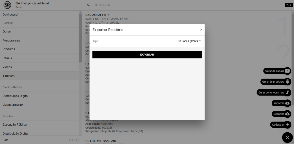 SMART RIGHTS - Como exportar titulares - 02 - Tipo de Relatório
