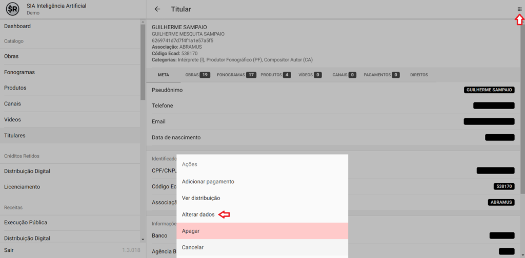 SMART RIGHTS - Como inserir informações de titulares para pagamento - 02 - Alterar Dados