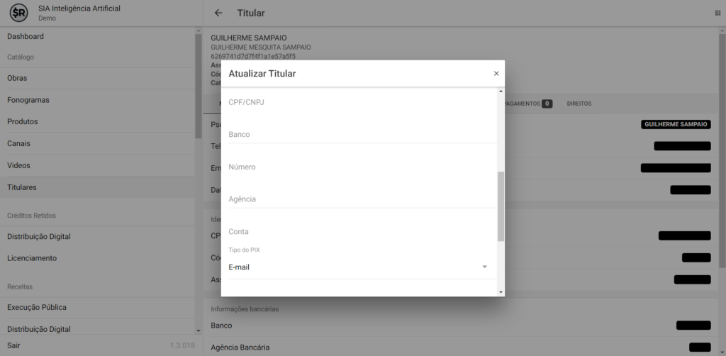SMART RIGHTS - Como inserir informações de titulares para pagamento - 03 - Informações bancárias