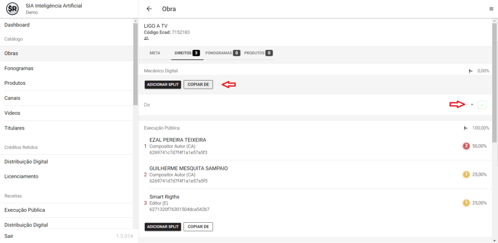 Como copiar os percentuais entre os tipos de direito