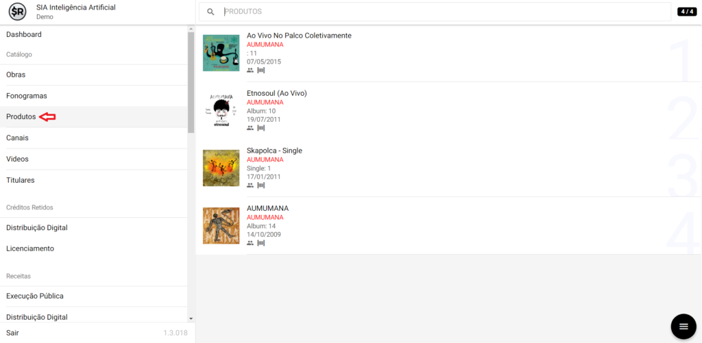 SMART RIGHTS - Como cadastrar as porcentagens de participação na distribuição digital - 01 - Menu Produtos