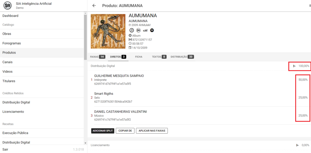 SMART RIGHTS - Como cadastrar as porcentagens de participação na distribuição digital - 04 - Percentual total