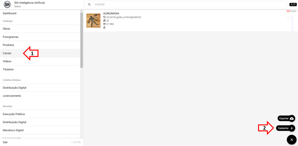 SMART RIGHTS - Como cadastrar um canal - 01 - Menu de açoes