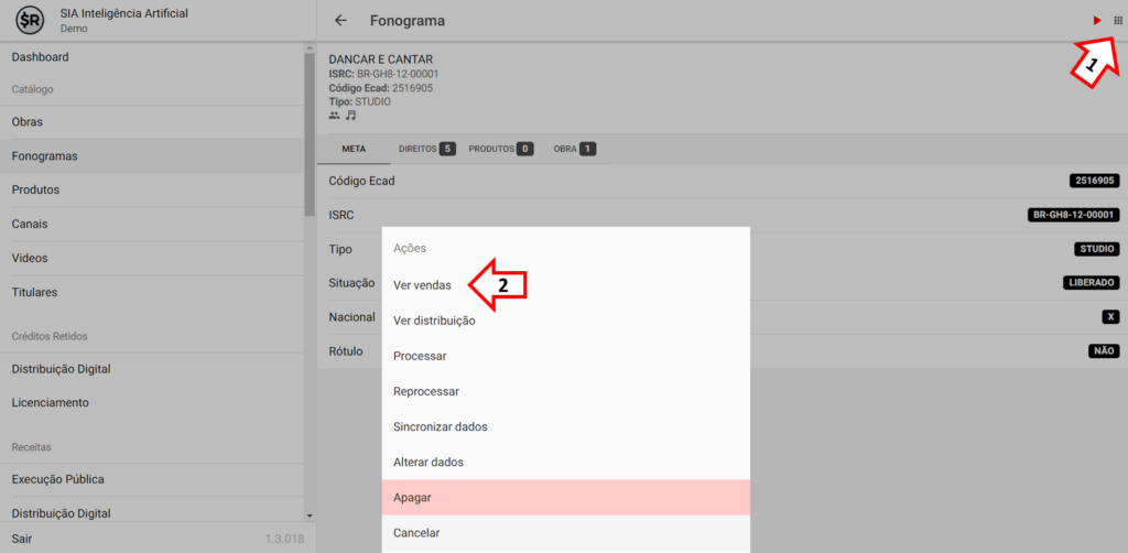 SMART RIGHTS - Como exportar vendas de Distribuição Digital por fonograma - 02 - Ver Vendas