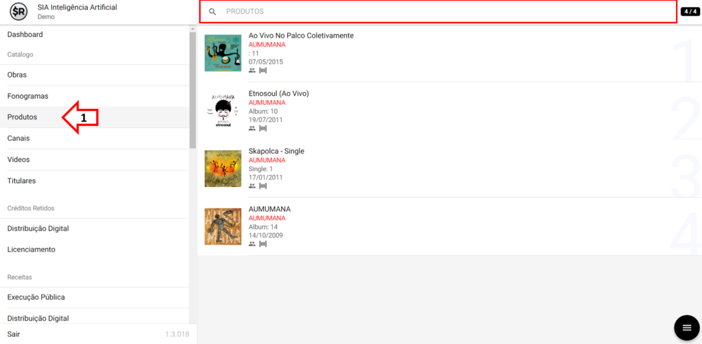 SMART RIGHTS - Como exportar vendas de Distribuição Digital por produto - 01 - Selecione o produto