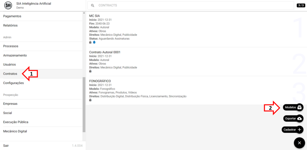 SMART RIGHTS - Como apagar um modelo de contrato - 01 - Menu de ações