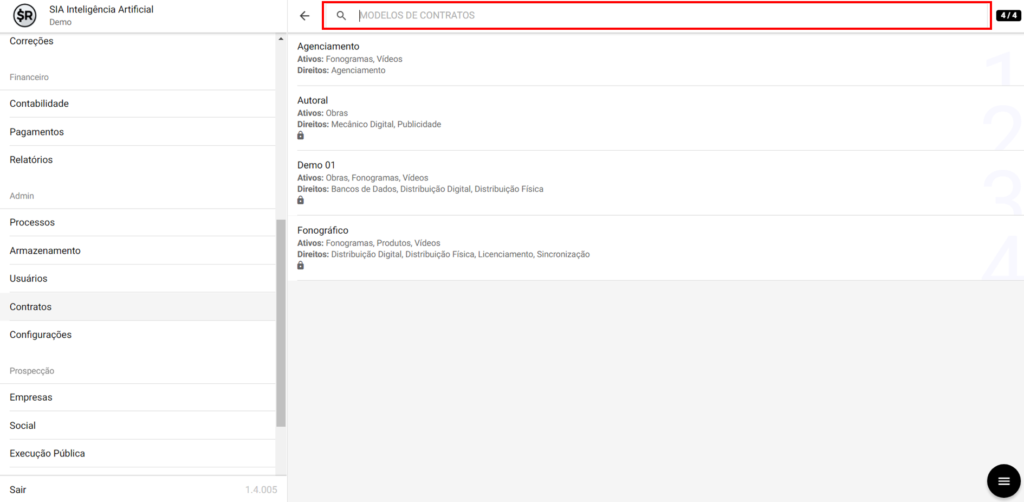SMART RIGHTS - Como apagar um modelo de contrato - 02 - Selecione o modelo