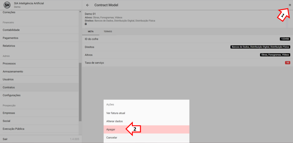 SMART RIGHTS - Como apagar um modelo de contrato - 03 - Apagar
