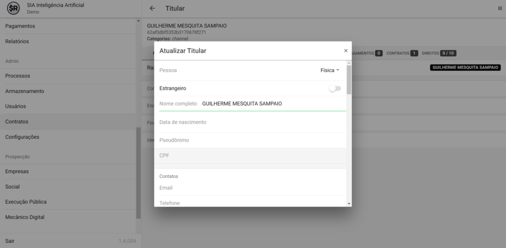 SMART RIGHTS - Como enviar um contrato para assinatura digital - 02 - Insira as informações do titular