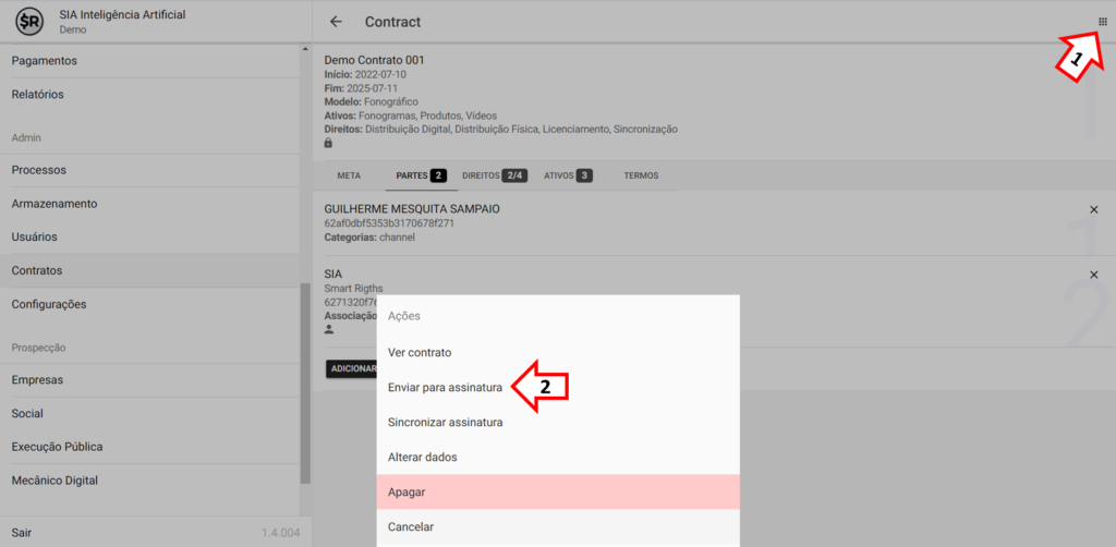 SMART RIGHTS - Como enviar um contrato para assinatura digital - 03 - Enviar contrato