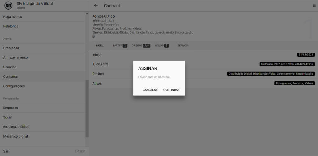 SMART RIGHTS - Como enviar um contrato para assinatura digital - 04 - confirmar envio