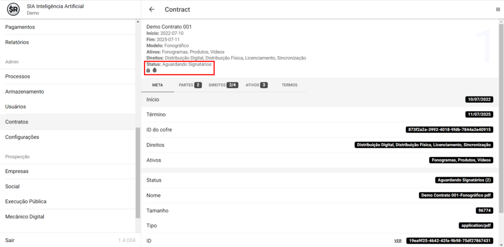 SMART RIGHTS - Como enviar um contrato para assinatura digital - 05 - Status
