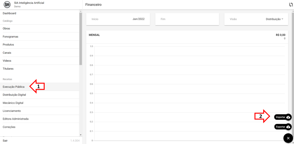 SMART RIGHTS - Como importar um demonstrativo de pagamentos de execução publica - 01 - Acesse a guia Execução Publica