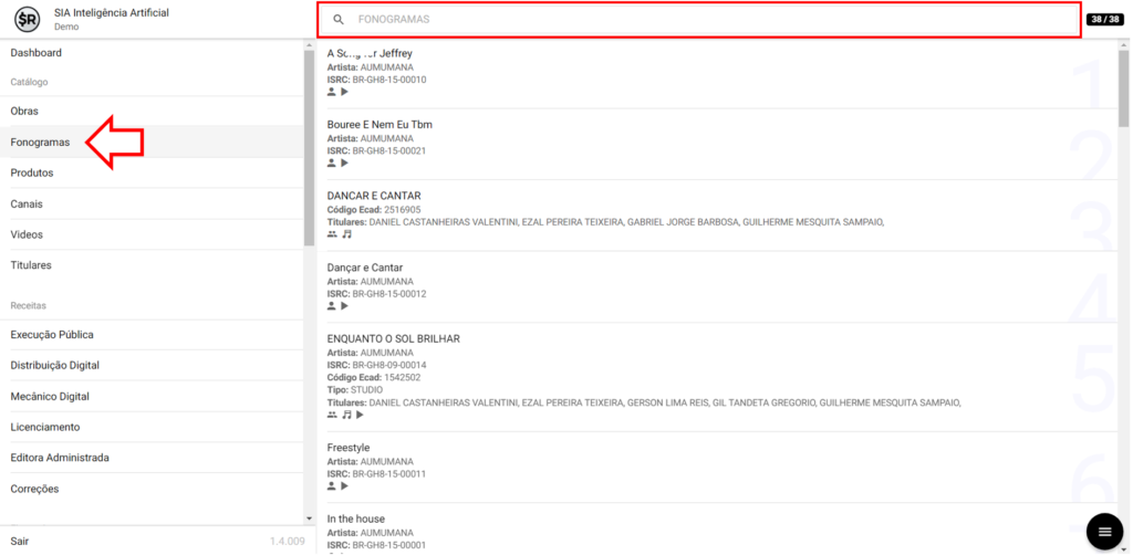 SMART RIGHTS - Como ler informações de fonogramas - 02 - Barra de Pesquisa