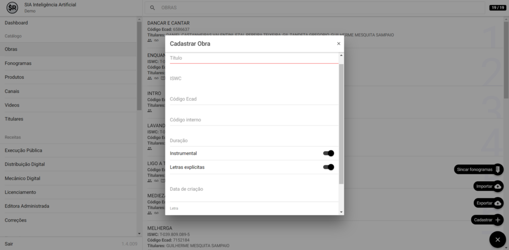 SMART RIGHTS - Como cadastrar manualmente um obra - 02 - Preencha as informações