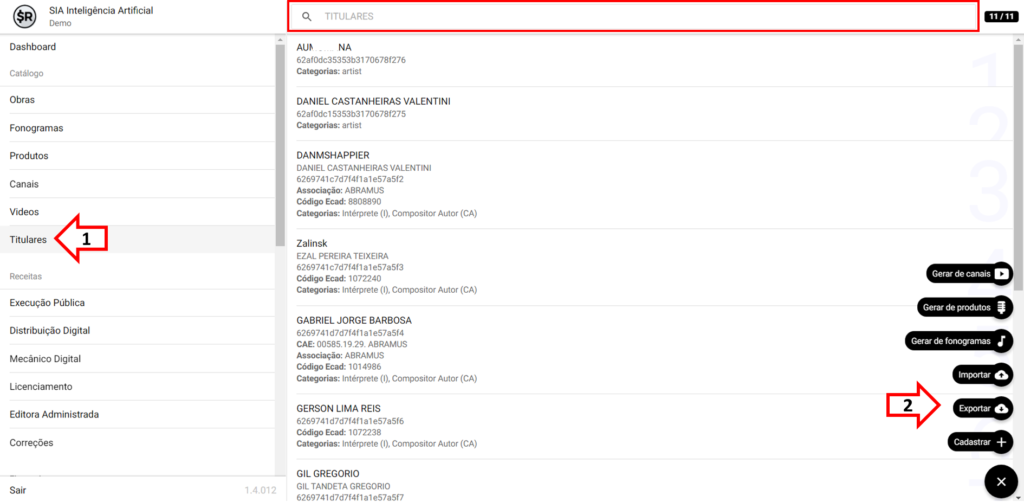 SMART RIGHTS - Como exportar titulares - 01 - Pesquisa